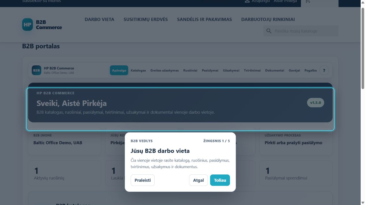 HP B2B Commerce verslo pirkėjo portalo DEMO vaizdas